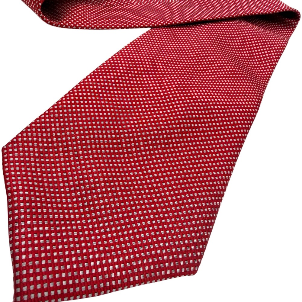 Ermenegildo Zegna Silk Tie Red White Micro Check Geometric Made in Italy Used